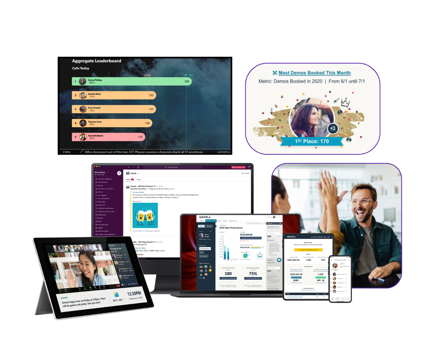 Hoopla platform — leaderboards, recognition, and dashboards across all devices